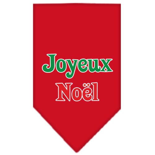A festive Christmas dog bandana featuring the screen-printed text 'Joyeux Noel', designed for pets to wear during the holiday season.