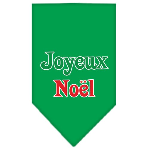 A festive Christmas dog bandana featuring the screen-printed text 'Joyeux Noel', designed for pets to wear during the holiday season.