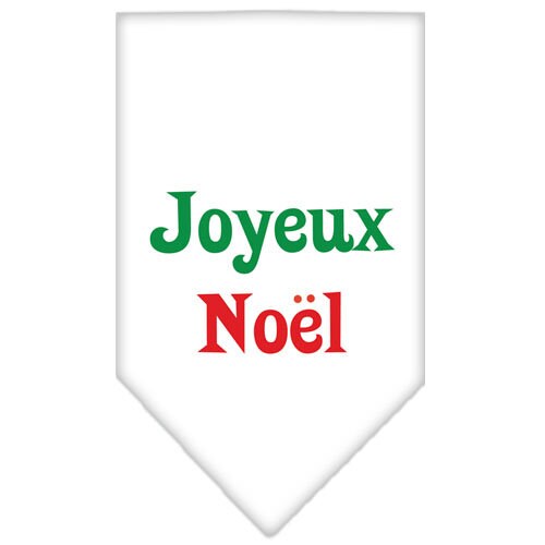 A festive Christmas dog bandana featuring the screen-printed text 'Joyeux Noel', designed for pets to wear during the holiday season.