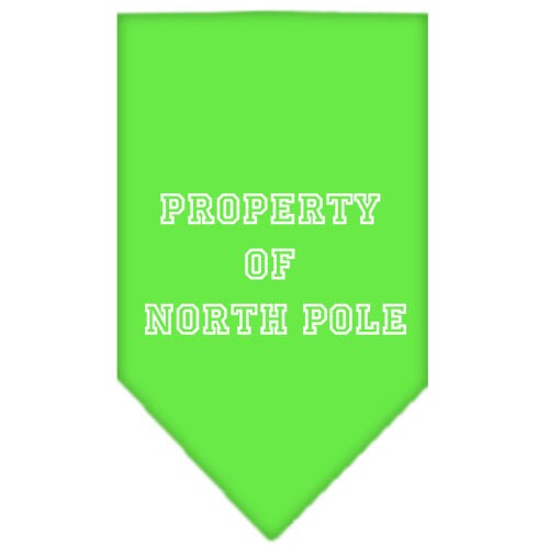 Christmas Pet and Dog Bandana with 'Property Of North Pole' design, available in small and large sizes, tie-on style.