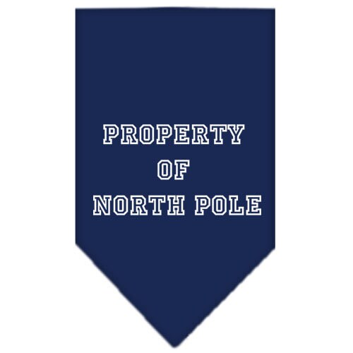 Christmas Pet and Dog Bandana with 'Property Of North Pole' design, available in small and large sizes, tie-on style.