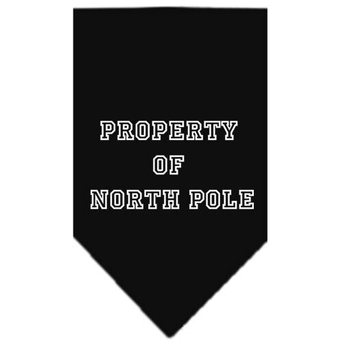 Christmas Pet and Dog Bandana with 'Property Of North Pole' design, available in small and large sizes, tie-on style.