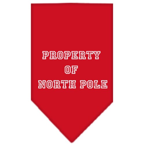 Christmas Pet and Dog Bandana with 'Property Of North Pole' design, available in small and large sizes, tie-on style.