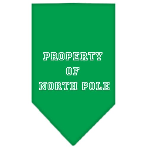 Christmas Pet and Dog Bandana with 'Property Of North Pole' design, available in small and large sizes, tie-on style.