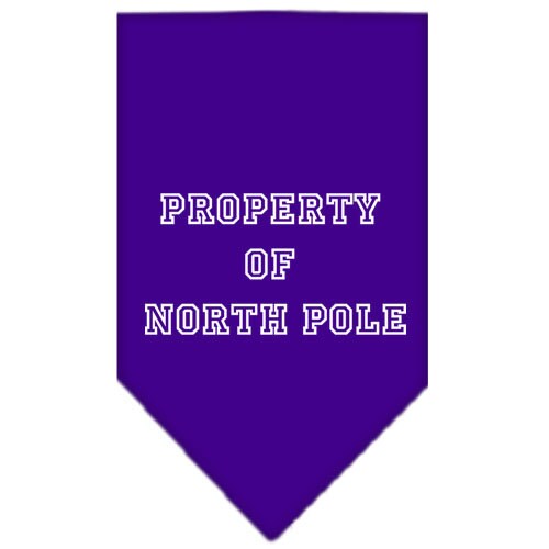 Christmas Pet and Dog Bandana with 'Property Of North Pole' design, available in small and large sizes, tie-on style.