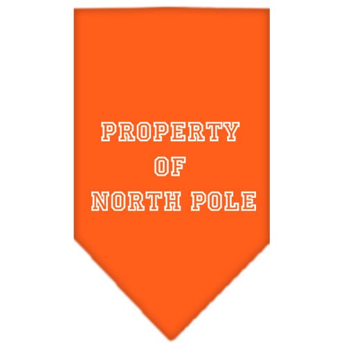 Christmas Pet and Dog Bandana with 'Property Of North Pole' design, available in small and large sizes, tie-on style.