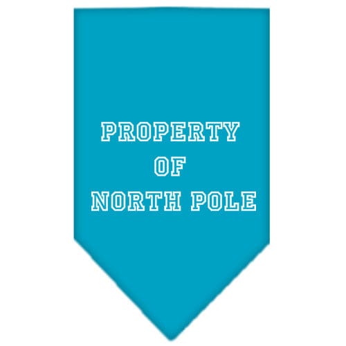 Christmas Pet and Dog Bandana with 'Property Of North Pole' design, available in small and large sizes, tie-on style.