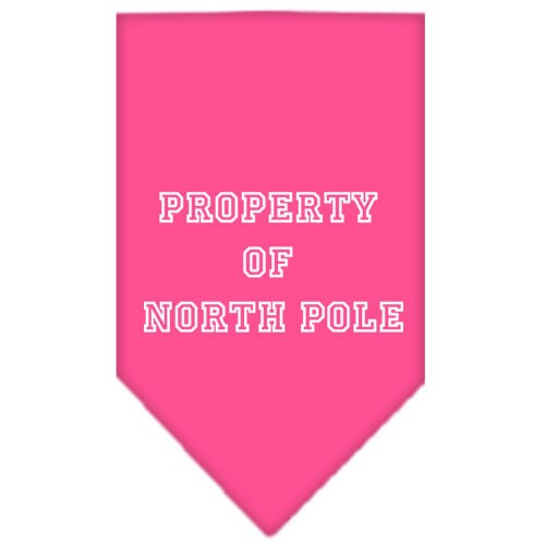 Christmas Pet and Dog Bandana with 'Property Of North Pole' design, available in small and large sizes, tie-on style.