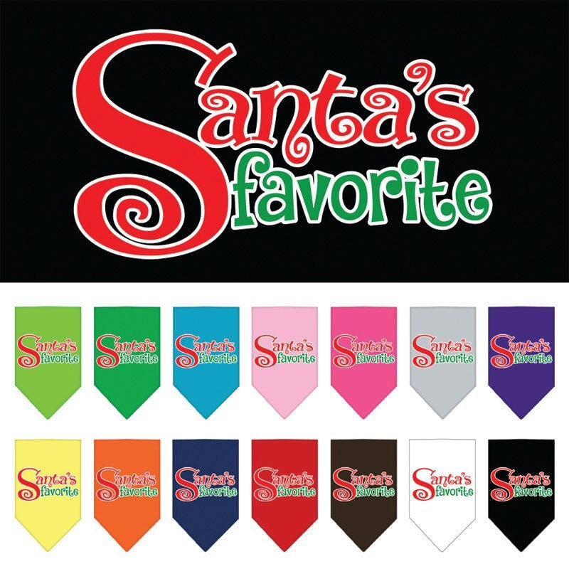 Christmas pet bandana featuring 'Santa's Favorite' design, perfect for dogs of all sizes, showcasing a festive holiday spirit.