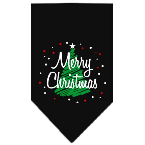 A festive Christmas pet bandana featuring a 'Scribble Merry Christmas' design, perfect for dogs of all sizes.