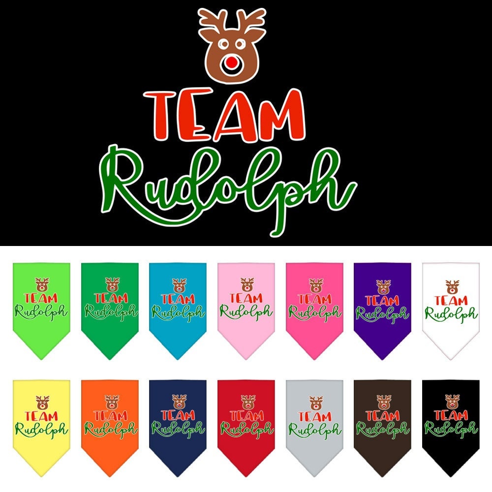 A festive Christmas pet bandana featuring 'Team Rudolph' design, perfect for dogs during the holiday season.