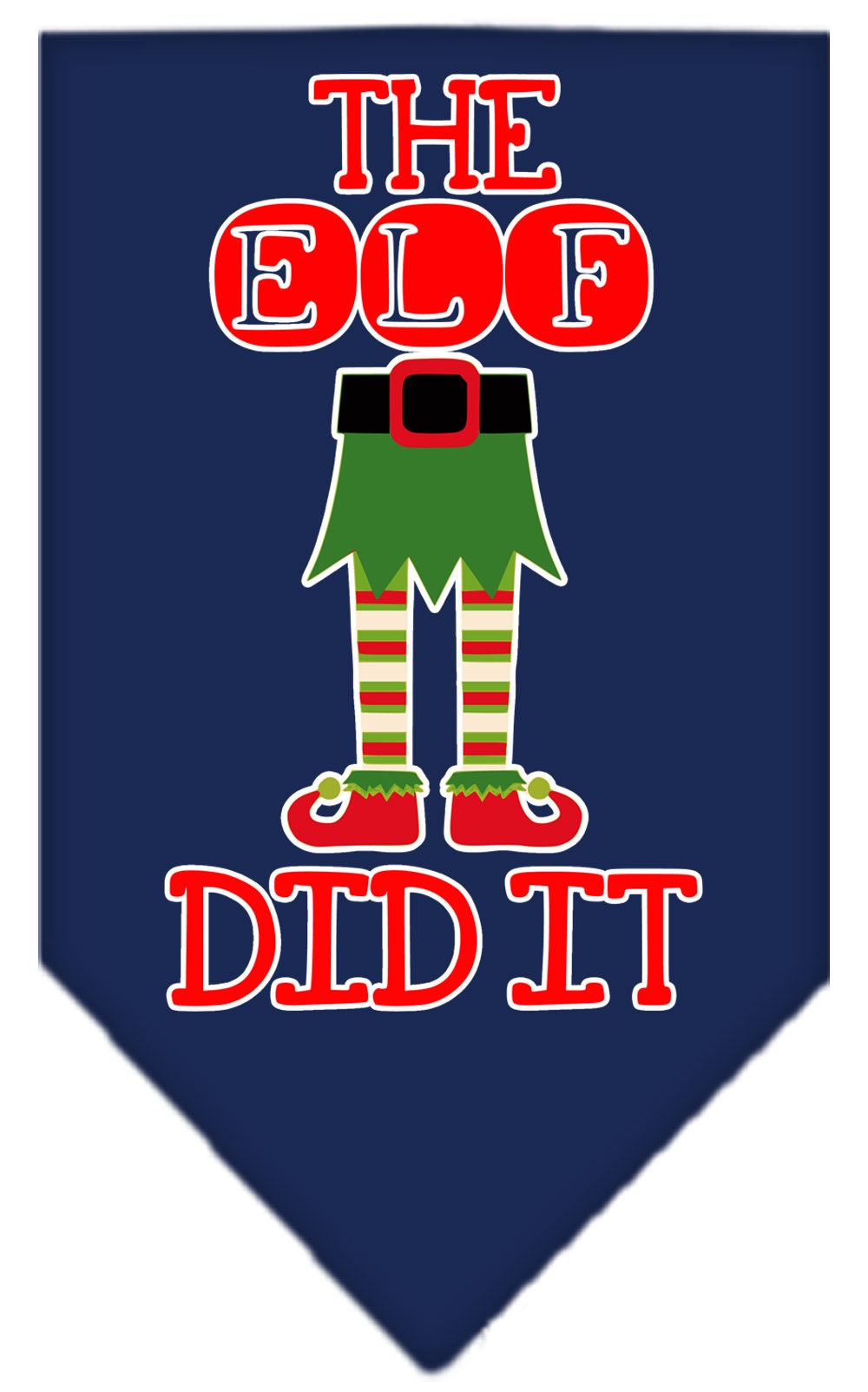 A festive Christmas dog bandana featuring the phrase 'The Elf Did It', designed for pets to wear during the holiday season.