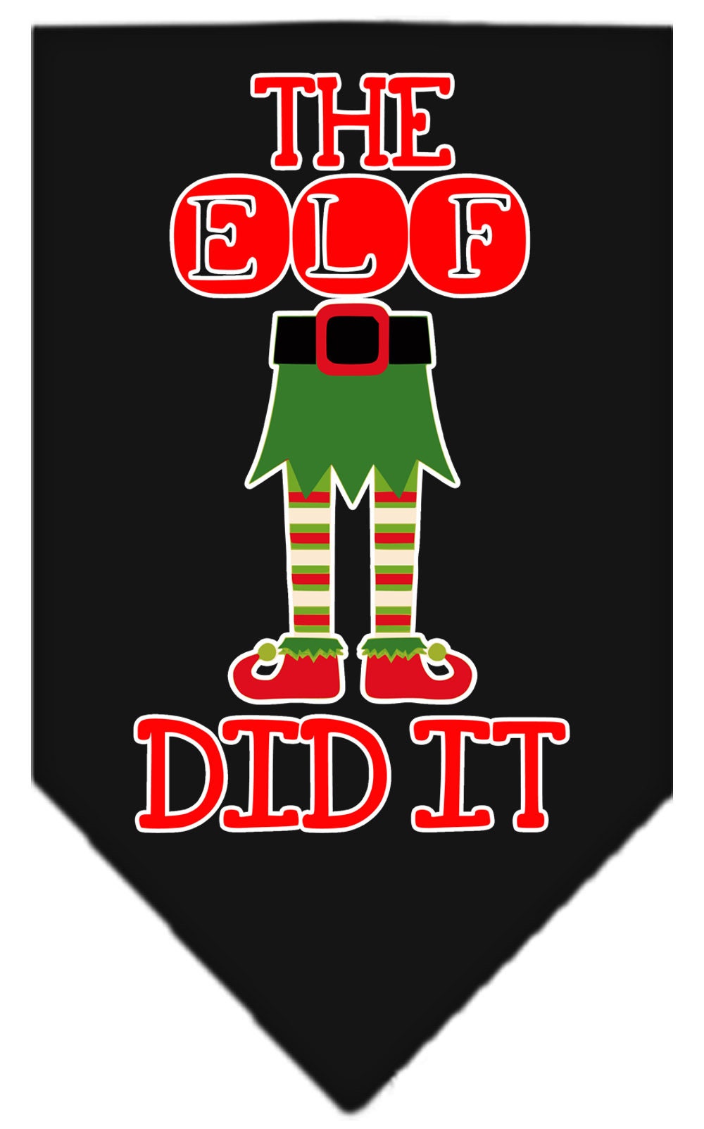 A festive Christmas dog bandana featuring the phrase 'The Elf Did It', designed for pets to wear during the holiday season.