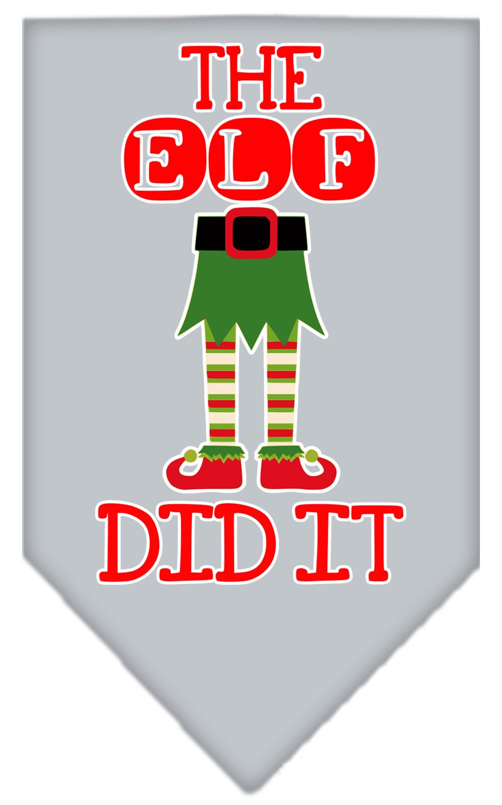 A festive Christmas dog bandana featuring the phrase 'The Elf Did It', designed for pets to wear during the holiday season.