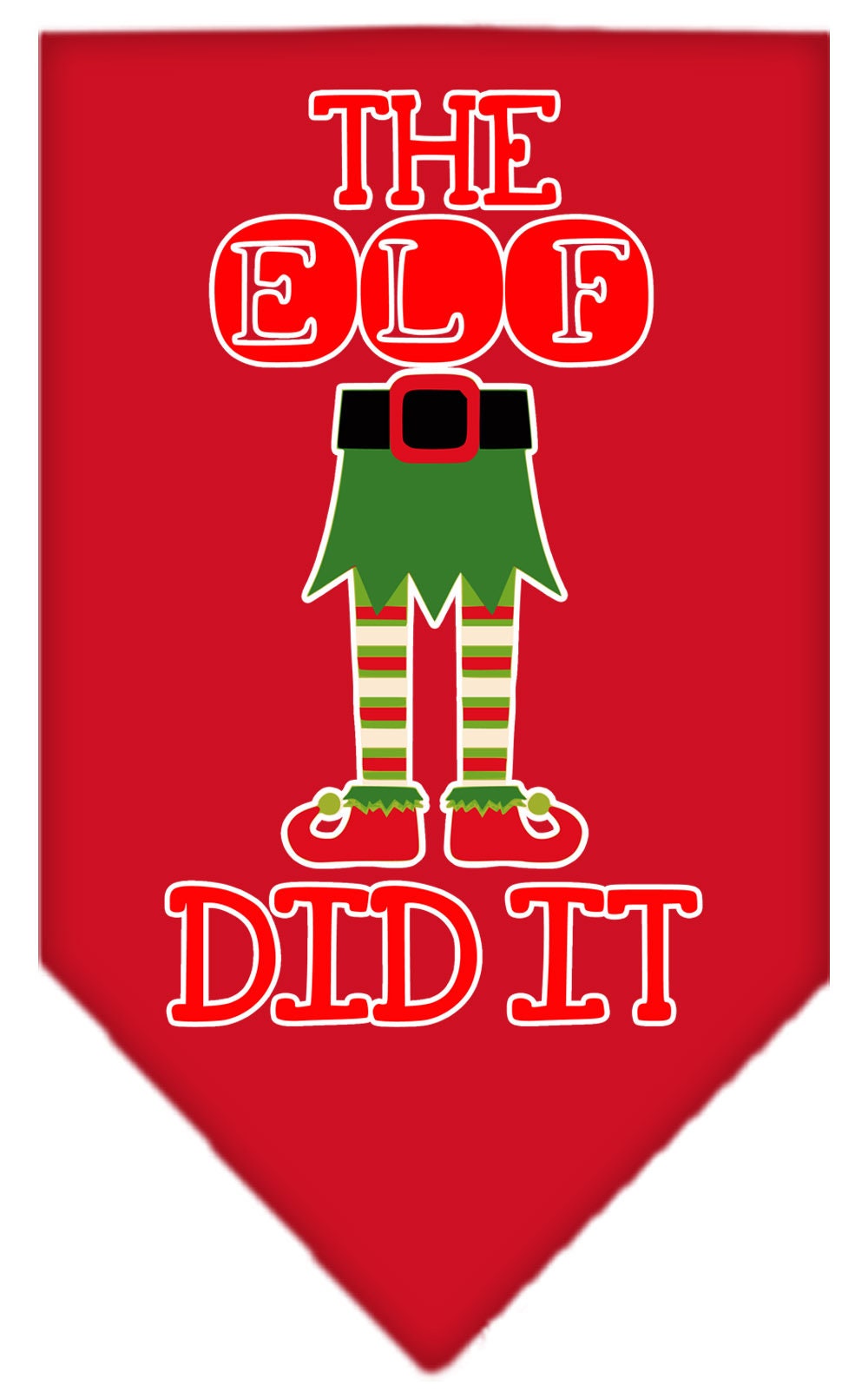 A festive Christmas dog bandana featuring the phrase 'The Elf Did It', designed for pets to wear during the holiday season.