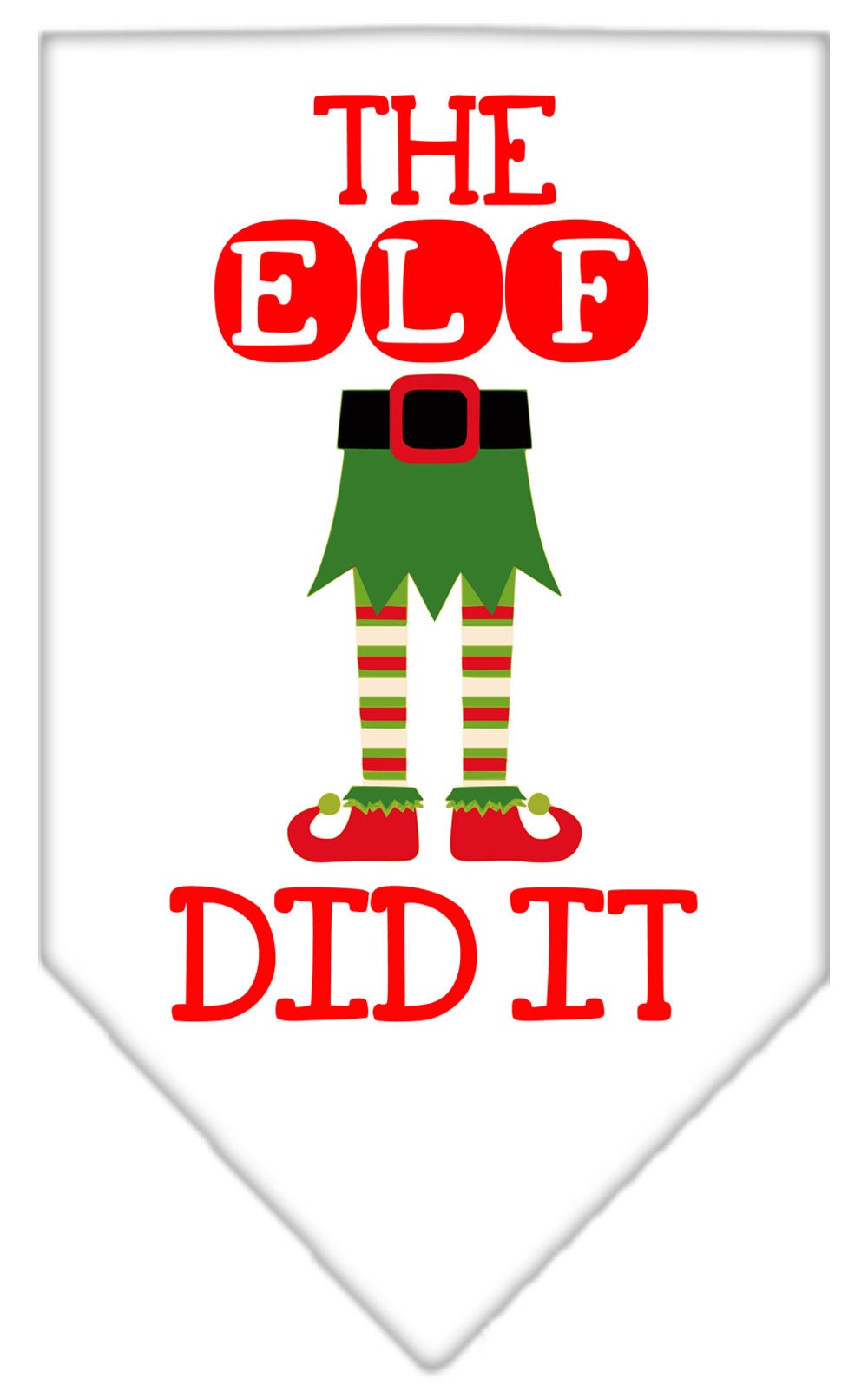 A festive Christmas dog bandana featuring the phrase 'The Elf Did It', designed for pets to wear during the holiday season.