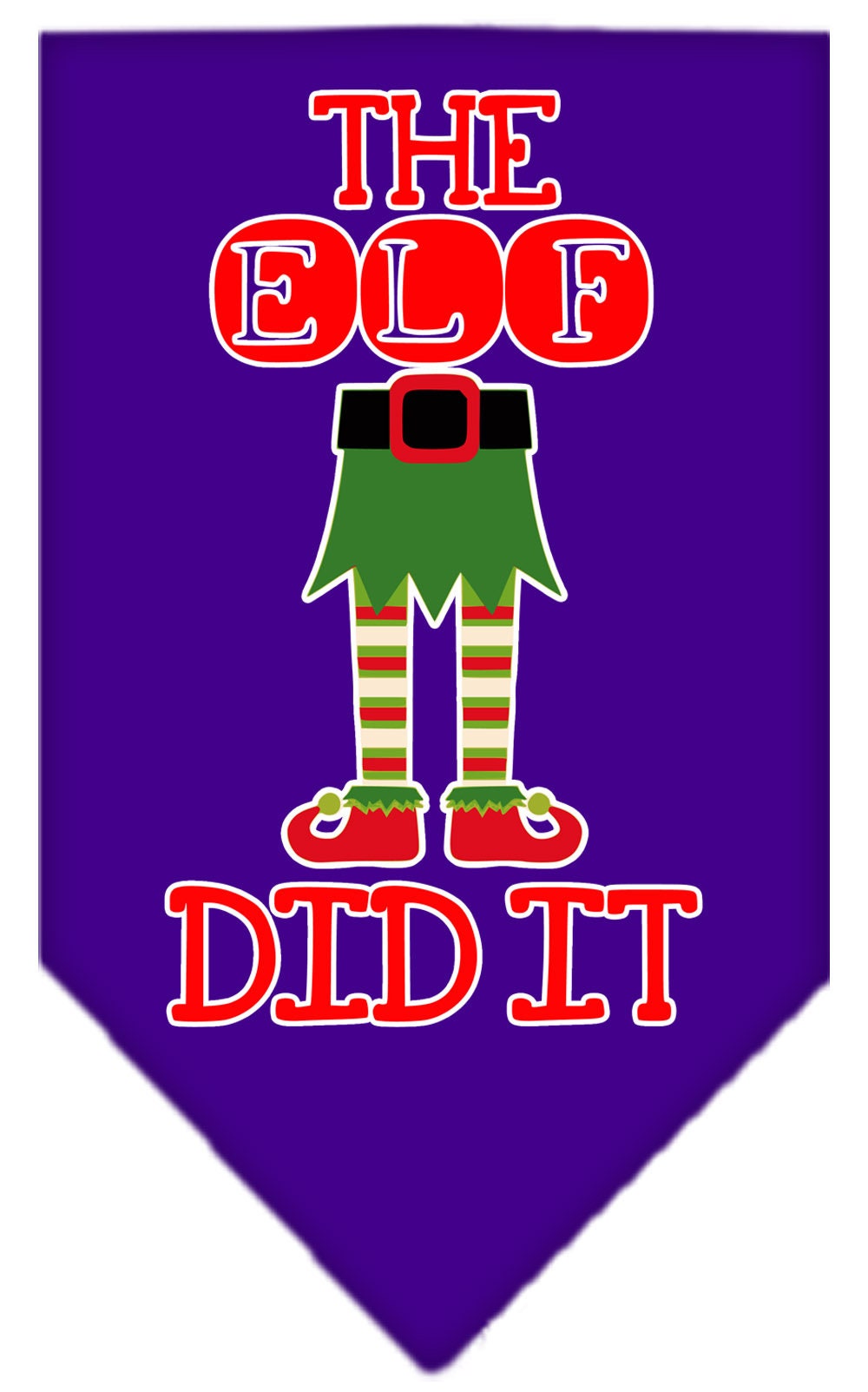 A festive Christmas dog bandana featuring the phrase 'The Elf Did It', designed for pets to wear during the holiday season.