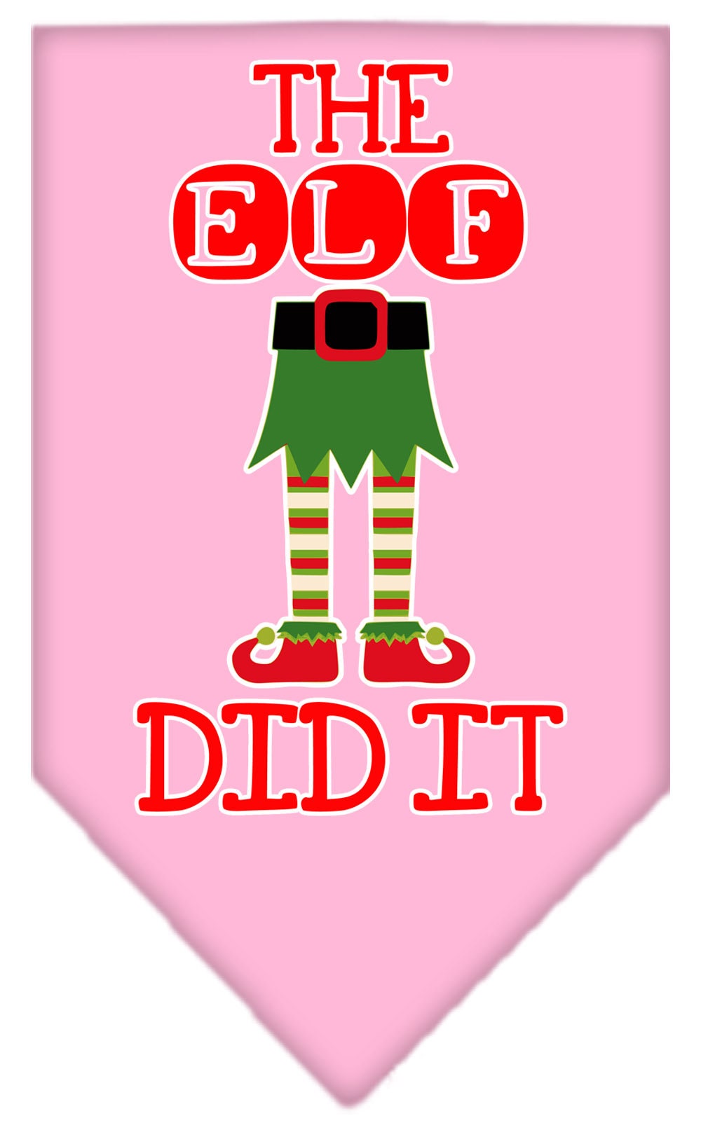 A festive Christmas dog bandana featuring the phrase 'The Elf Did It', designed for pets to wear during the holiday season.