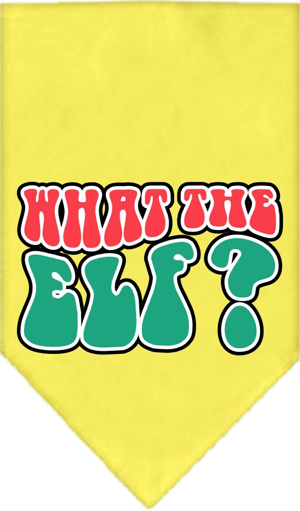 Christmas pet bandana featuring 'What The Elf' design, perfect for dogs during the holiday season.