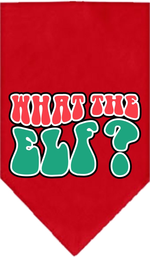 Christmas pet bandana featuring 'What The Elf' design, perfect for dogs during the holiday season.
