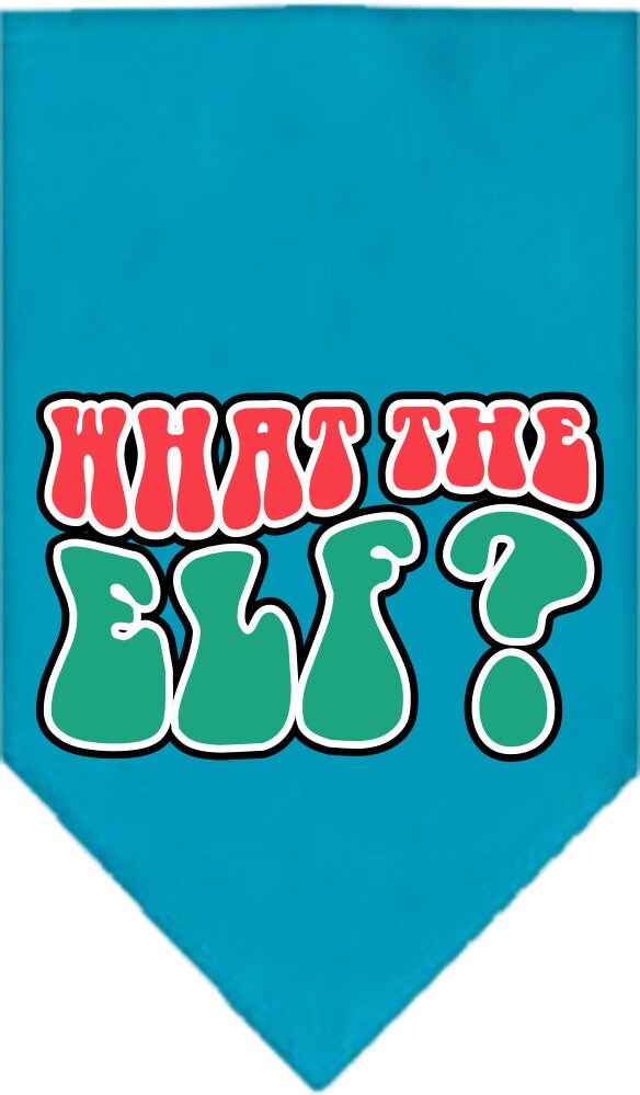 Christmas pet bandana featuring 'What The Elf' design, perfect for dogs during the holiday season.