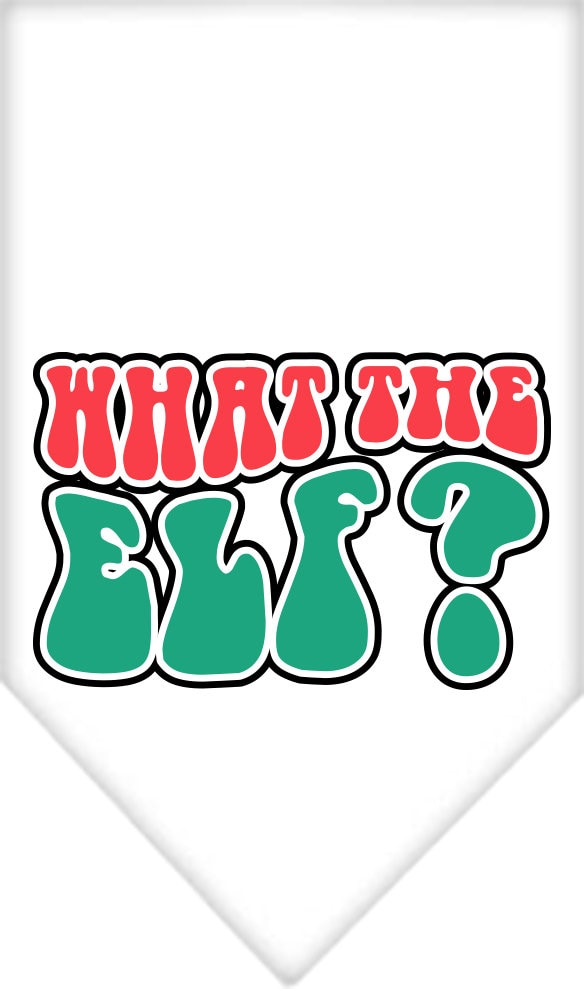 Christmas pet bandana featuring 'What The Elf' design, perfect for dogs during the holiday season.