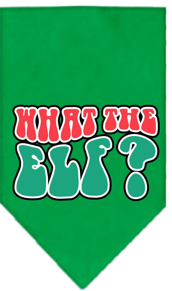 Christmas pet bandana featuring 'What The Elf' design, perfect for dogs during the holiday season.