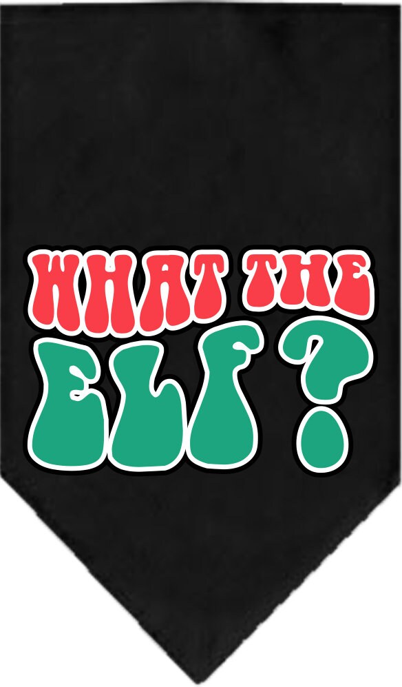 Christmas pet bandana featuring 'What The Elf' design, perfect for dogs during the holiday season.