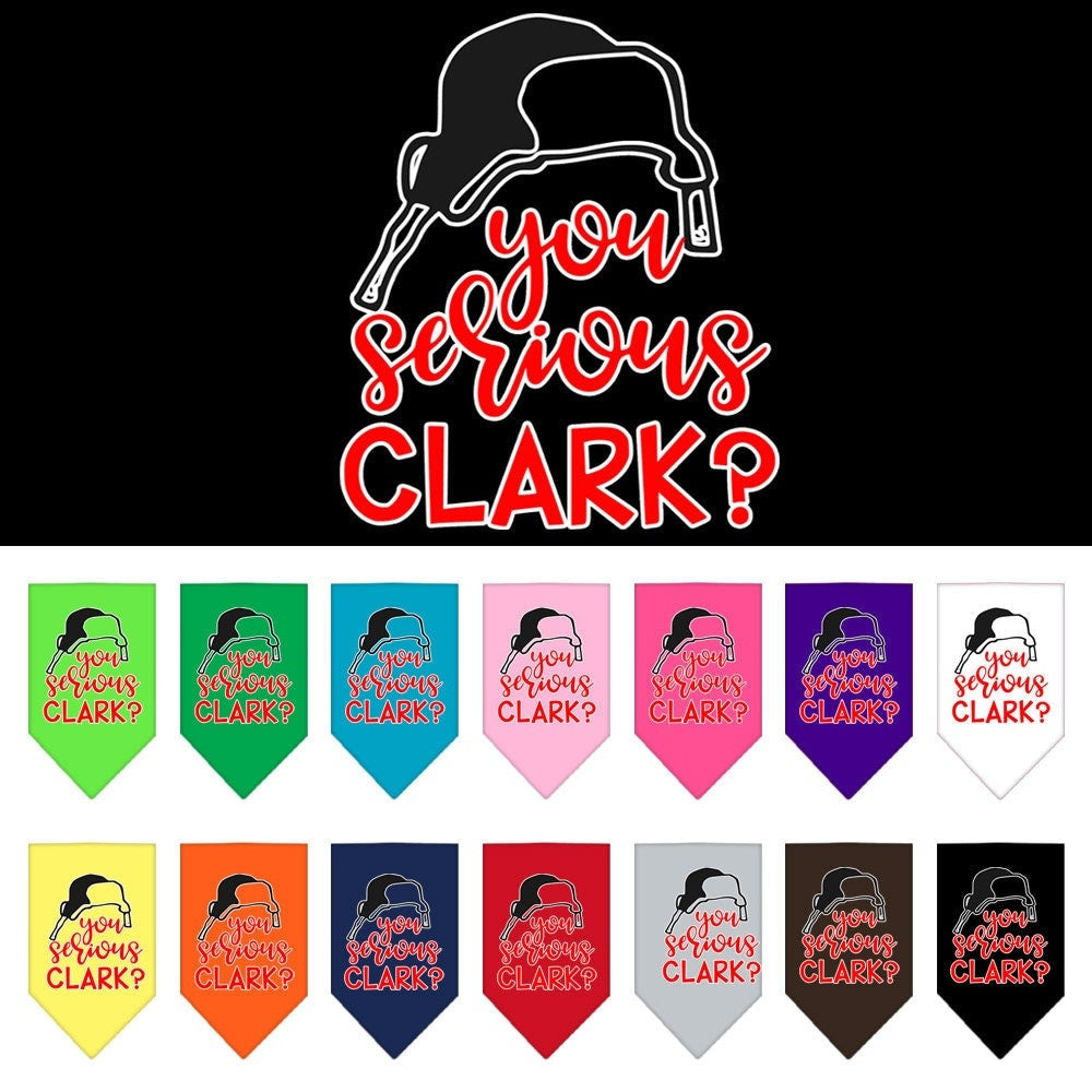 Christmas pet bandana featuring 'You Serious Clark?' design, perfect for festive occasions.