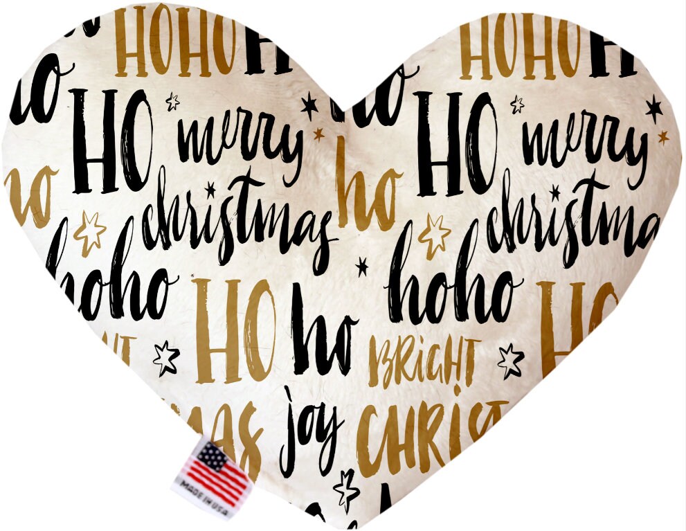 A plush heart and bone toy for pets, featuring festive Christmas patterns, soft texture, and squeakers, perfect for dogs and cats.