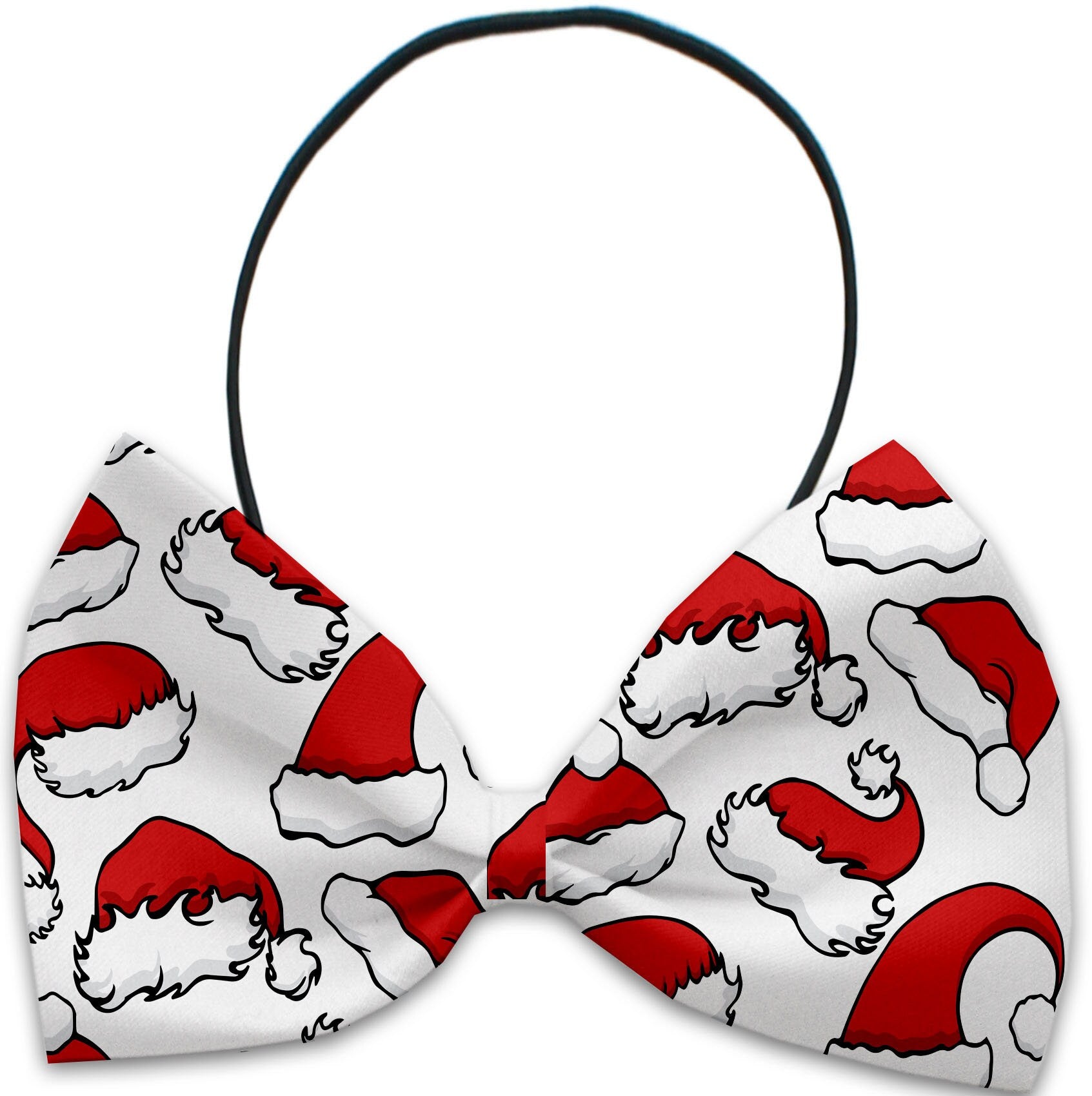 A festive dog and cat bow tie featuring Christmas carols patterns, made from silky polyester, suitable for neck sizes 10 to 19 inches.