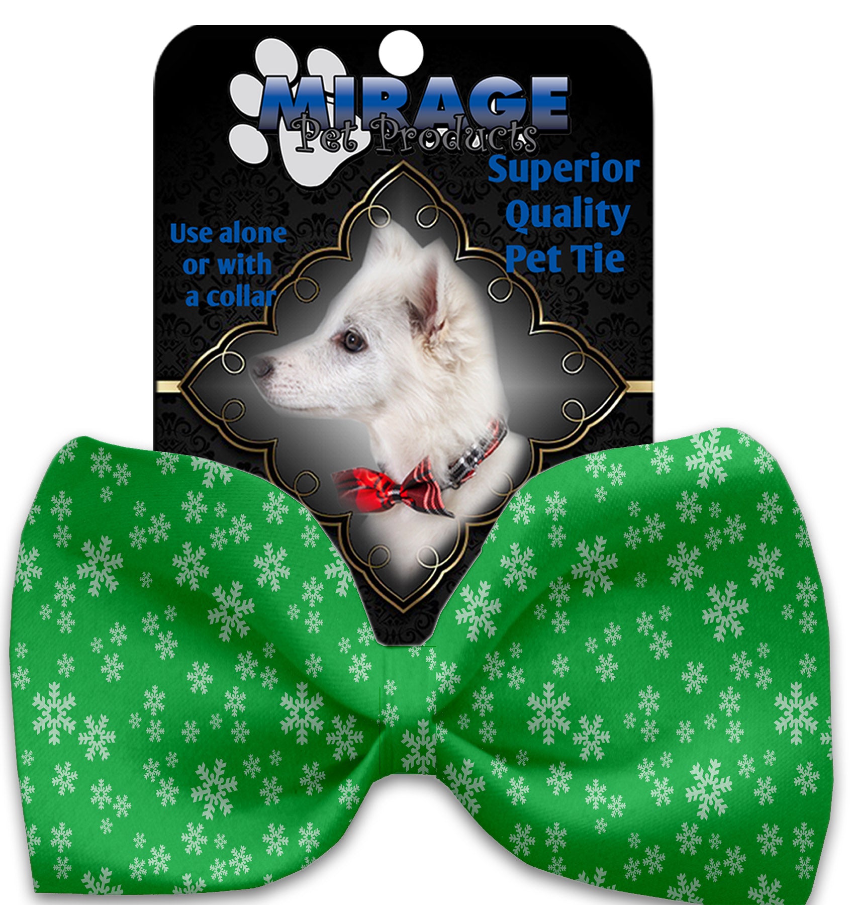 A festive dog and cat bow tie featuring Christmas carols patterns, made from silky polyester, suitable for neck sizes 10 to 19 inches.