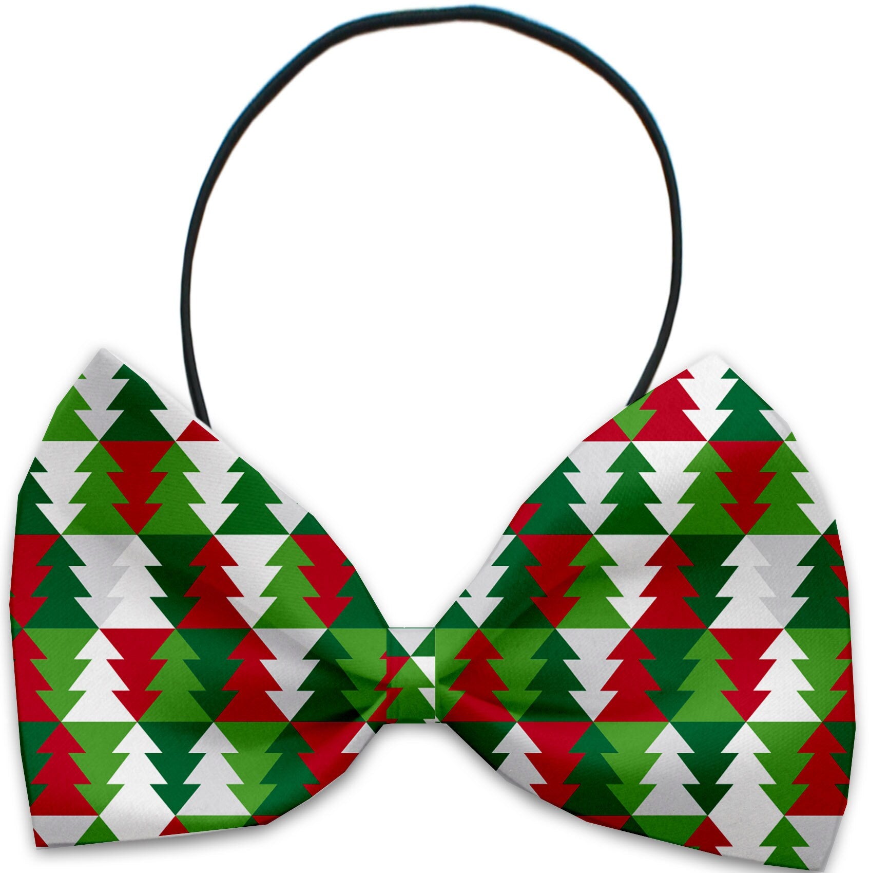 A festive dog and cat bow tie featuring Christmas carols patterns, made from silky polyester, suitable for neck sizes 10 to 19 inches.