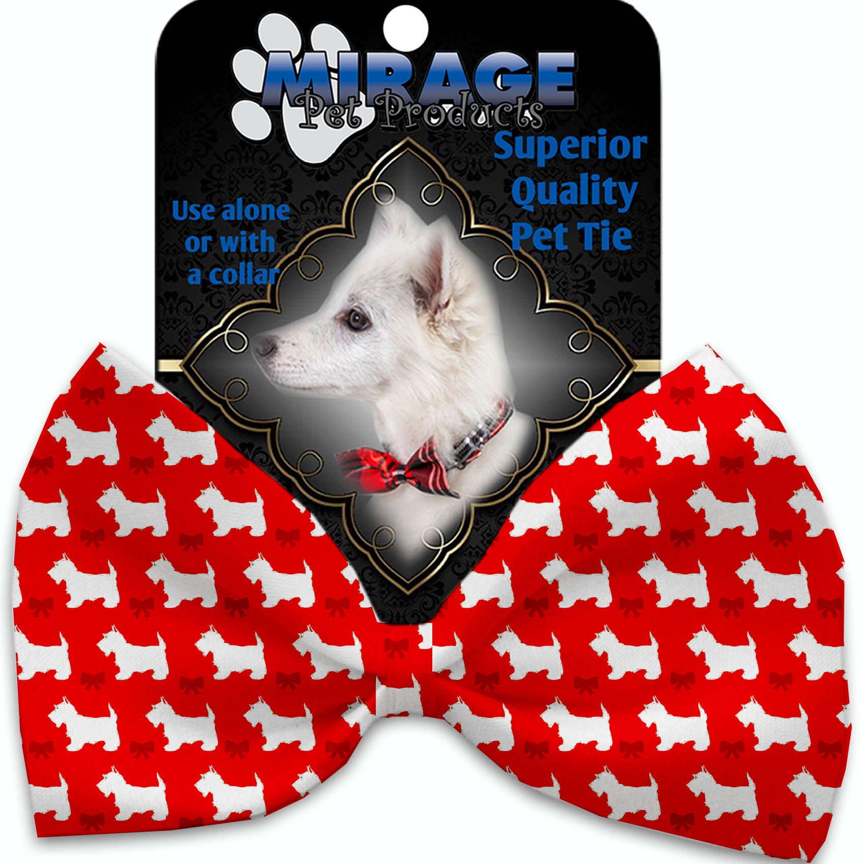A collection of festive Christmas bow ties for dogs and cats, featuring various colorful patterns and made from silky polyester.