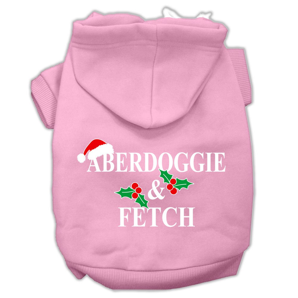 Christmas pet hoodie for dogs and cats, featuring Aberdoggie & Fetch design, soft and warm fabric, perfect for winter wear.