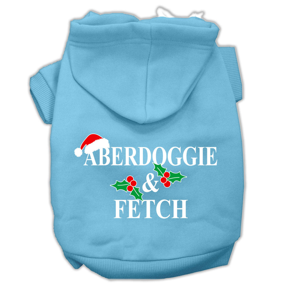 Christmas pet hoodie for dogs and cats, featuring Aberdoggie & Fetch design, soft and warm fabric, perfect for winter wear.