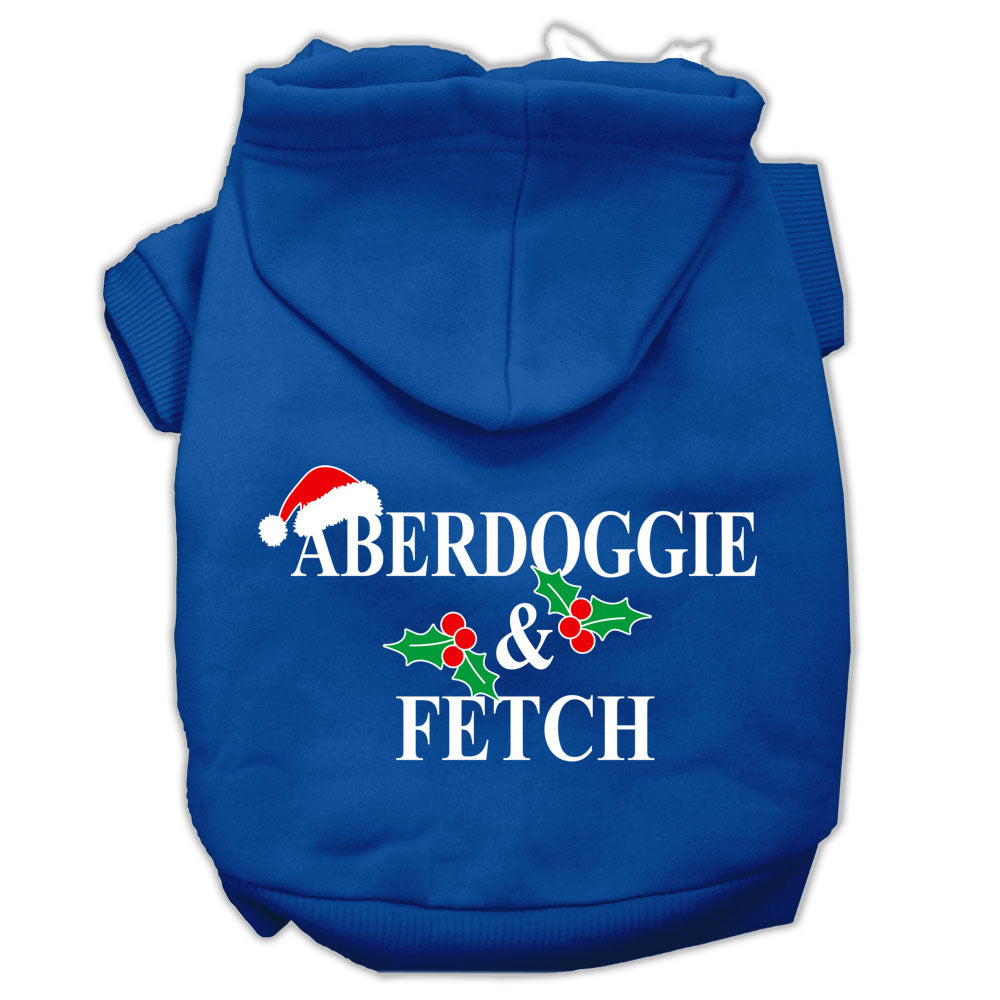Christmas pet hoodie for dogs and cats, featuring Aberdoggie & Fetch design, soft and warm fabric, perfect for winter wear.