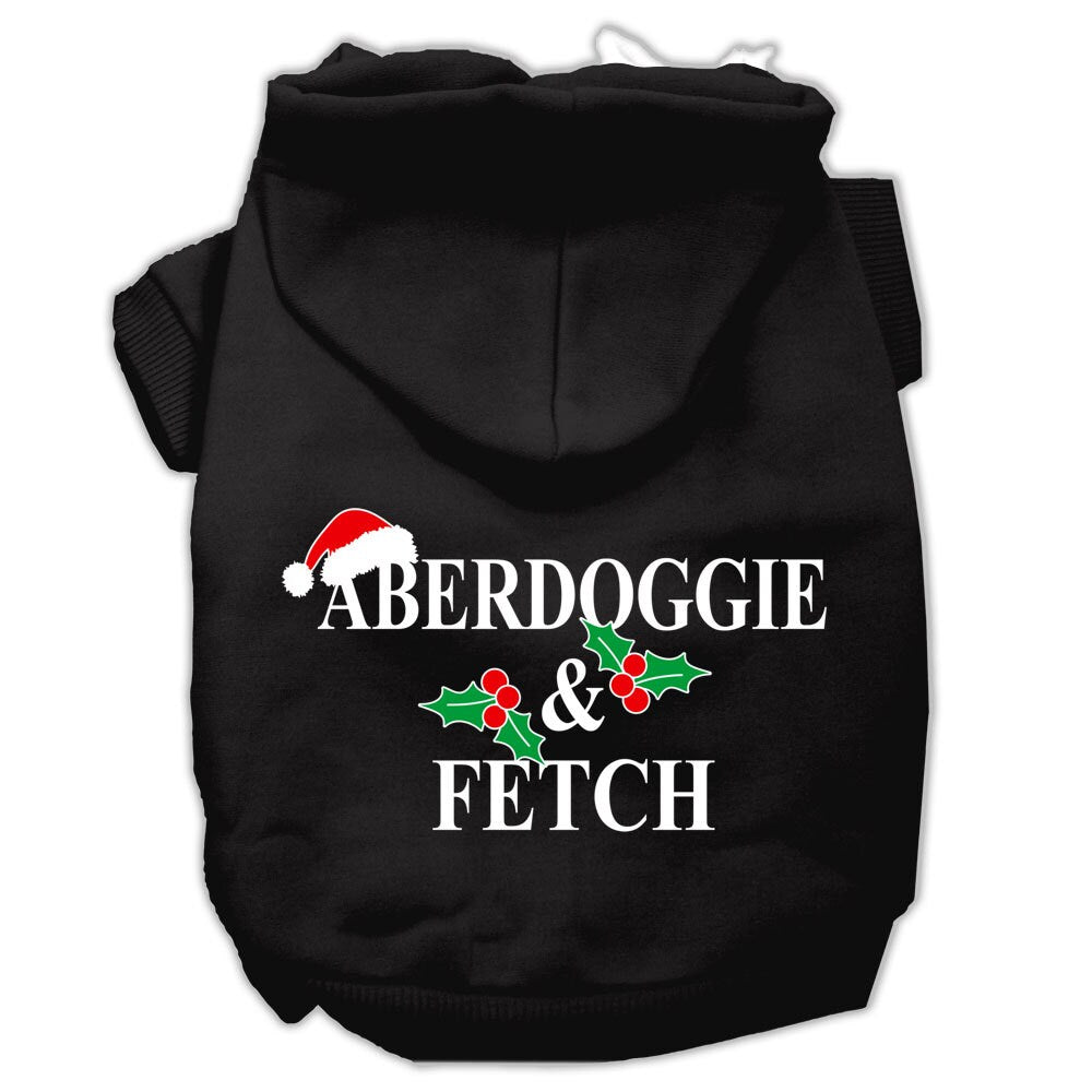 Christmas pet hoodie for dogs and cats, featuring Aberdoggie & Fetch design, soft and warm fabric, perfect for winter wear.