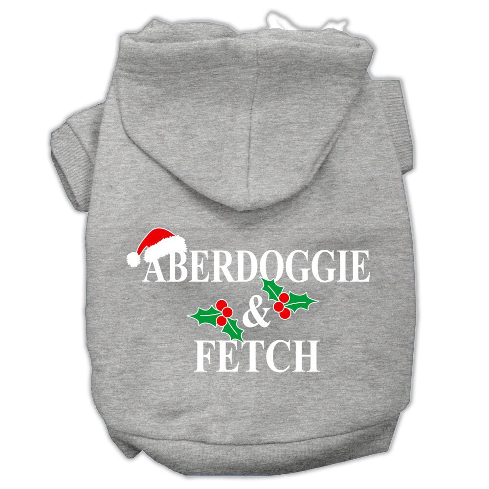 Christmas pet hoodie for dogs and cats, featuring Aberdoggie & Fetch design, soft and warm fabric, perfect for winter wear.