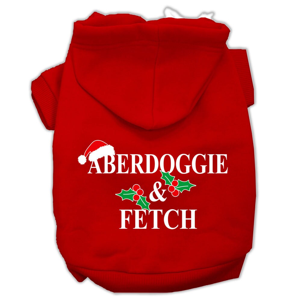 Christmas pet hoodie for dogs and cats, featuring Aberdoggie & Fetch design, soft and warm fabric, perfect for winter wear.