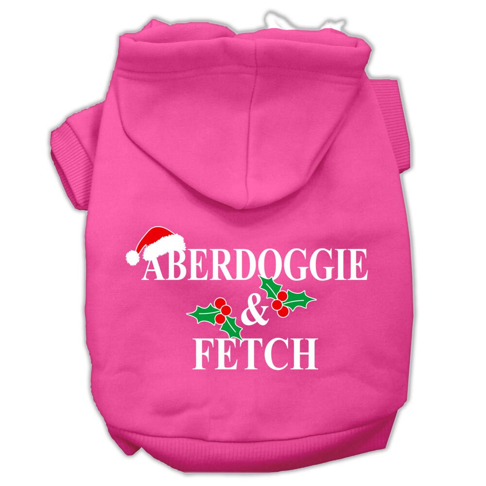 Christmas pet hoodie for dogs and cats, featuring Aberdoggie & Fetch design, soft and warm fabric, perfect for winter wear.
