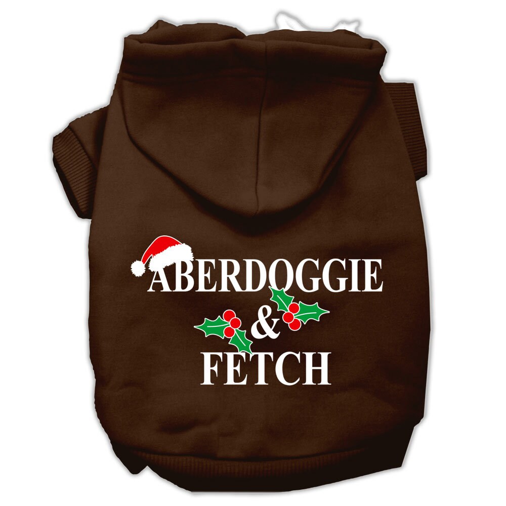 Christmas pet hoodie for dogs and cats, featuring Aberdoggie & Fetch design, soft and warm fabric, perfect for winter wear.
