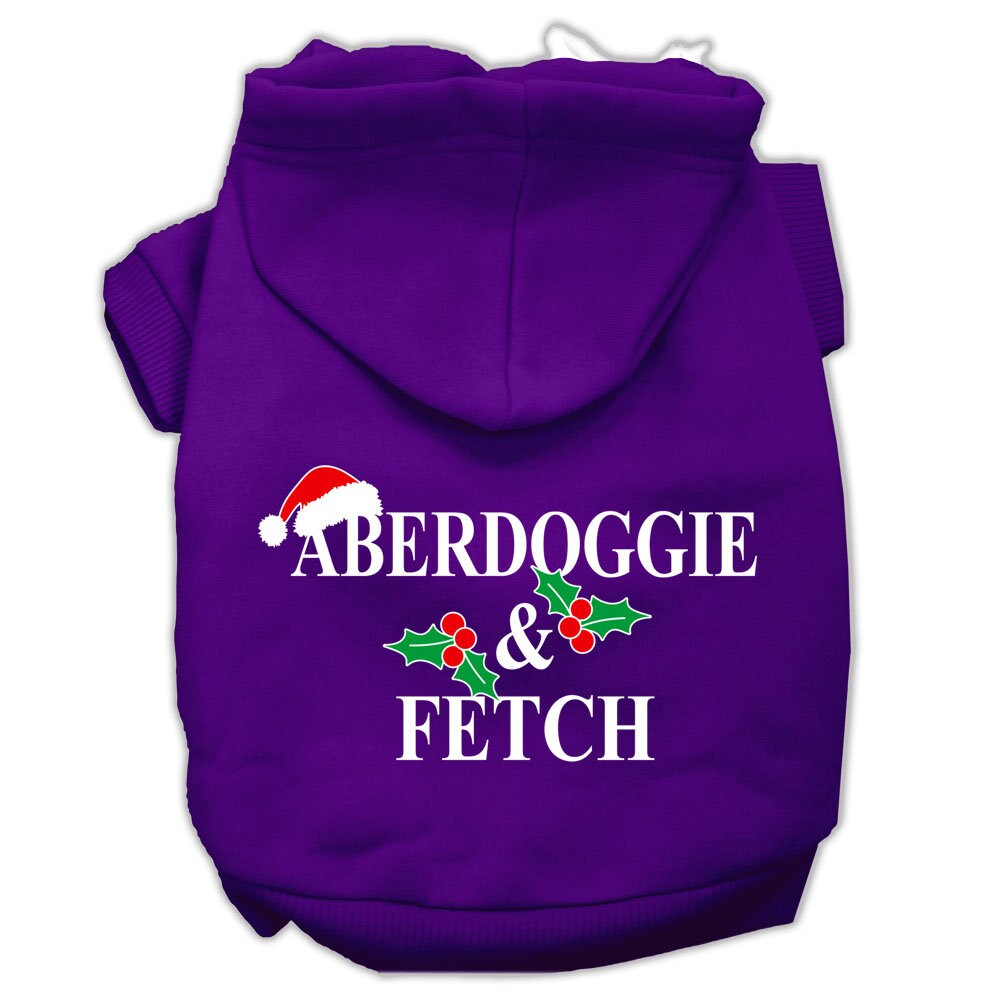 Christmas pet hoodie for dogs and cats, featuring Aberdoggie & Fetch design, soft and warm fabric, perfect for winter wear.
