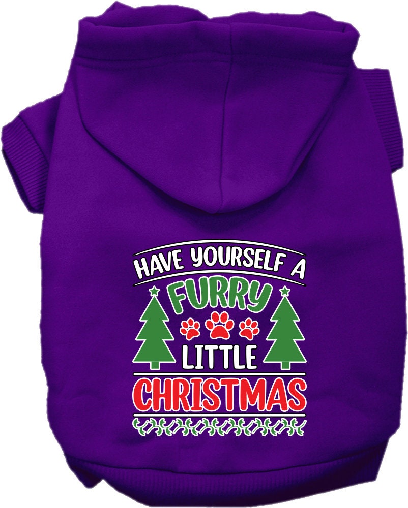 A cozy Christmas hoodie for pets featuring the phrase 'Have Yourself A Furry Little Christmas', designed for dogs and cats.