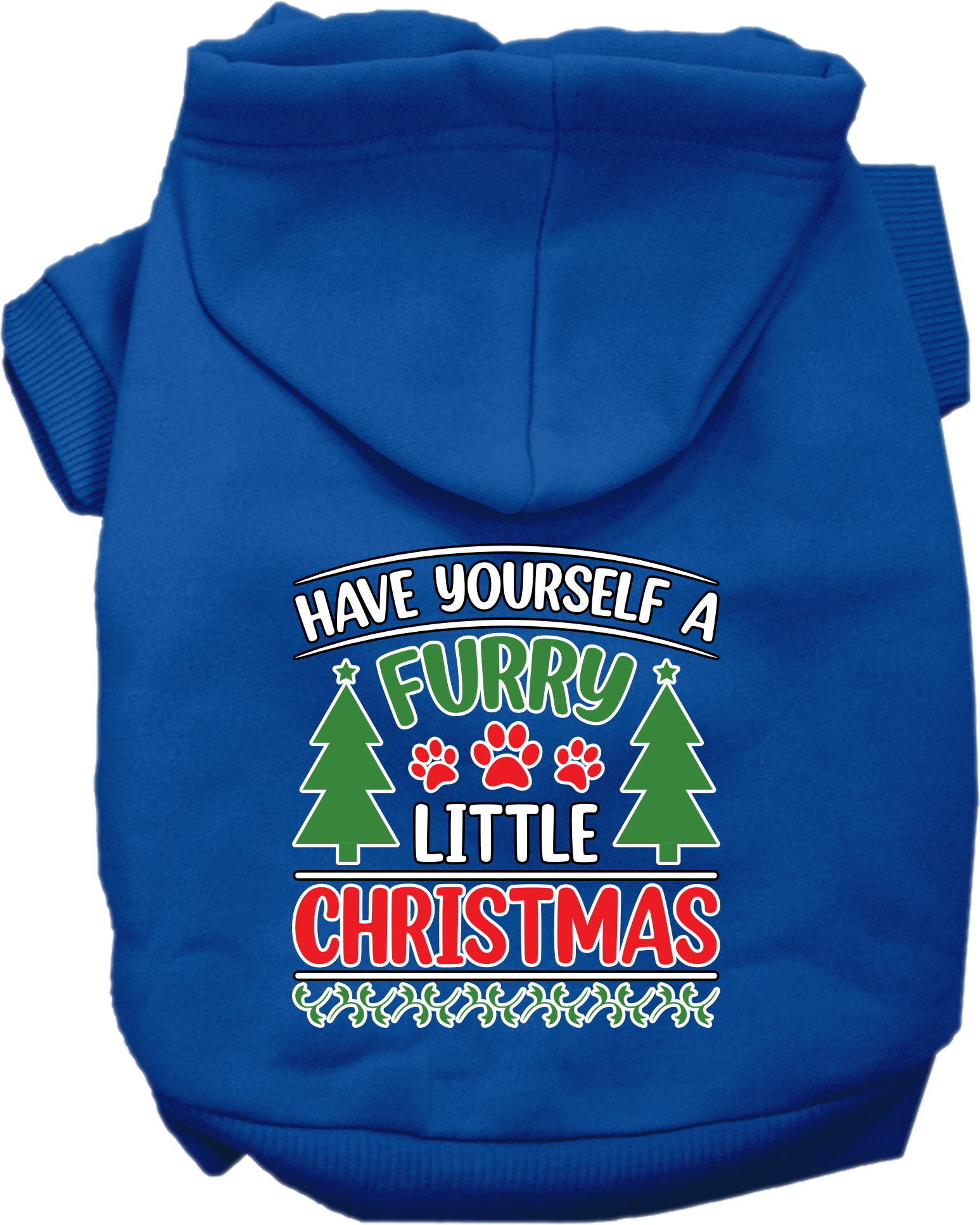 A cozy Christmas hoodie for pets featuring the phrase 'Have Yourself A Furry Little Christmas', designed for dogs and cats.