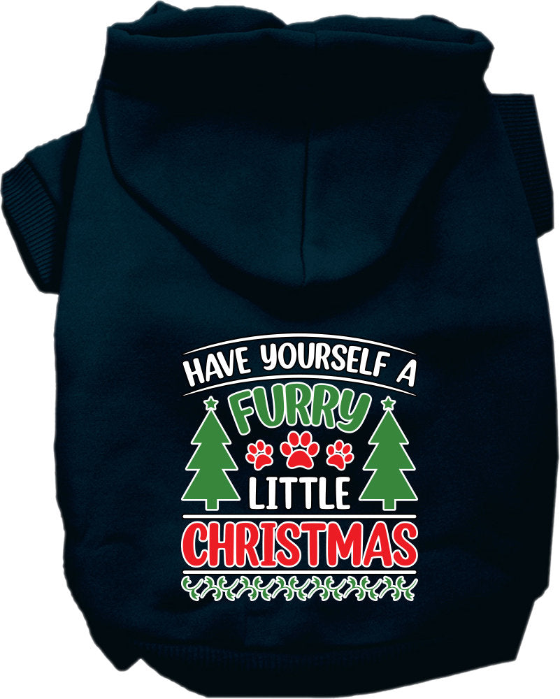A cozy Christmas hoodie for pets featuring the phrase 'Have Yourself A Furry Little Christmas', designed for dogs and cats.