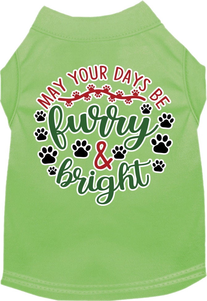 A festive Christmas shirt for dogs and cats, featuring the slogan 'Furry & Bright', made from soft cotton-polyester blend.