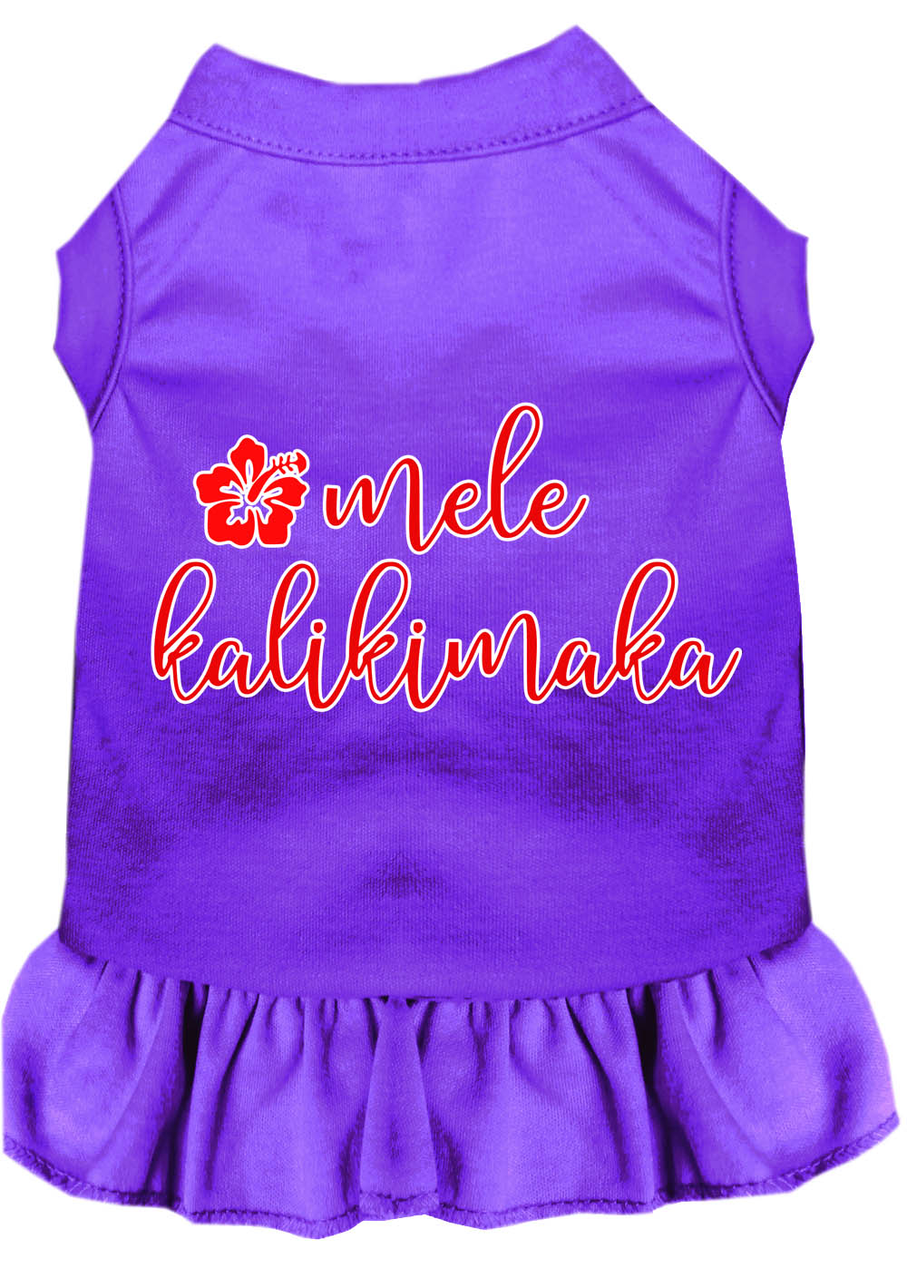 A festive Christmas dress for pets featuring the phrase 'Mele Kalikimaka', designed for dogs and cats with a soft fabric blend.