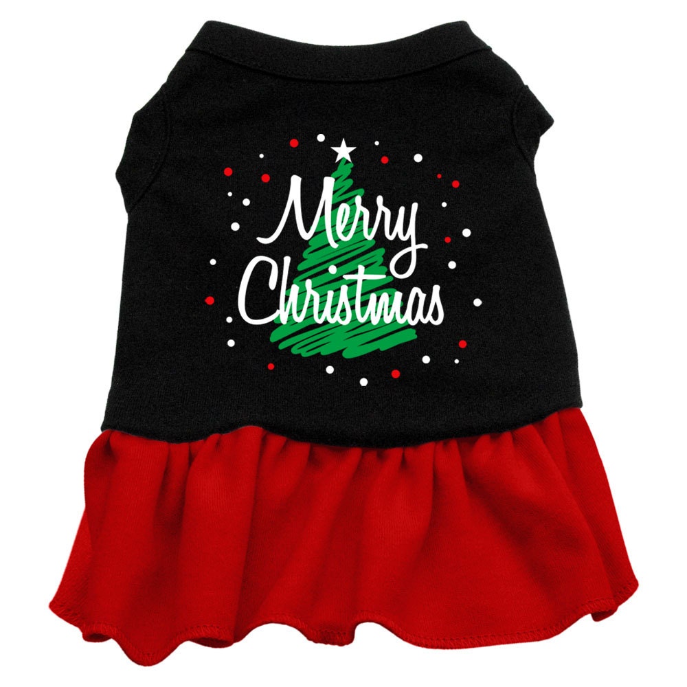 A festive Christmas dress for dogs and cats featuring a 'Scribble Merry Christmas' print, made from soft cotton-polyester blend.