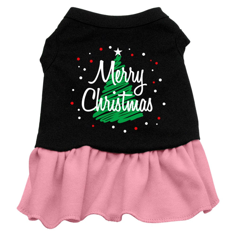 A festive Christmas dress for dogs and cats featuring a 'Scribble Merry Christmas' print, made from soft cotton-polyester blend.